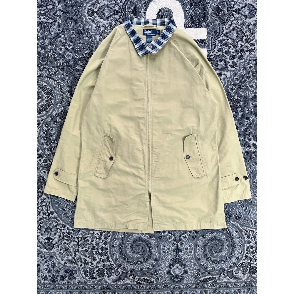 Polo Ralph Lauren Men's Khaki and Cream Trench Jacket flannel Collar Size Large